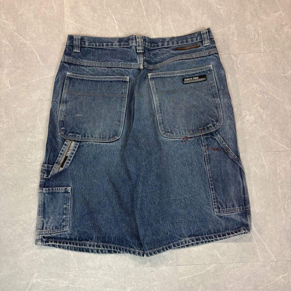 Brooklyn Xpress Mens Carpenter Denim Shorts Baggy Blue Jean Utility 35 Waist